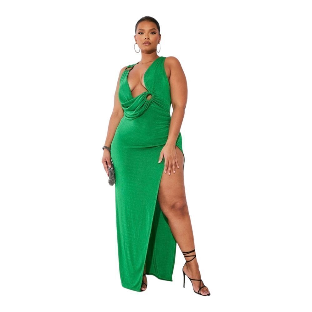 PLT Plus Size‎ Ring Detail Drape Thigh Split Maxi Dress 24 US NWT